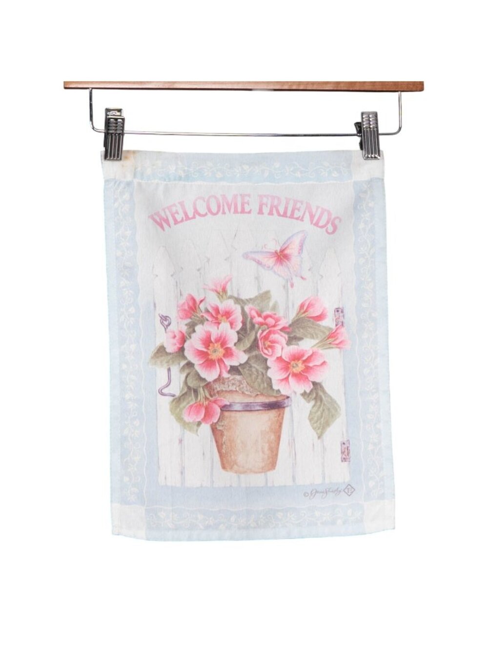 Welcome Friends Garden Flag Pastels Pink Spring Flower Butterfly White Shasky